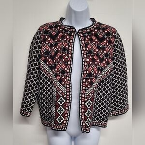 Atmosphere S Knot Cardigan Sweater 3/4 Sleeve Geometric EUC